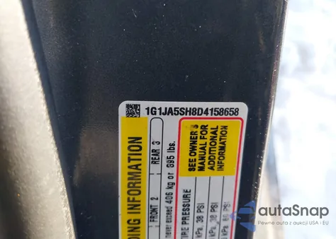 2013 Chevrolet Sonic Ls Auto z USA, uszkodzony, nr VIN 1G1JA5SH8D4158658